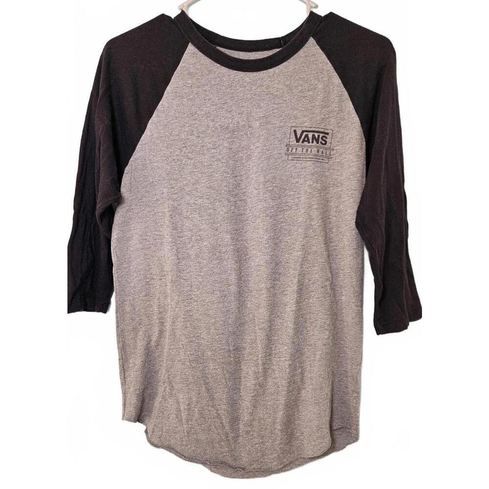 Vans Off The Wall Mens Baseball Tee Shirt With Raglan Sleeves Gray & Black Small